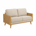 Dwuosobowa sofa z lnu, drewniana rama, beżowa, 150cm