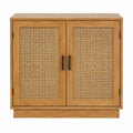 Drewniana komoda rattanowa dąb 90x40x75 cm brązowa
