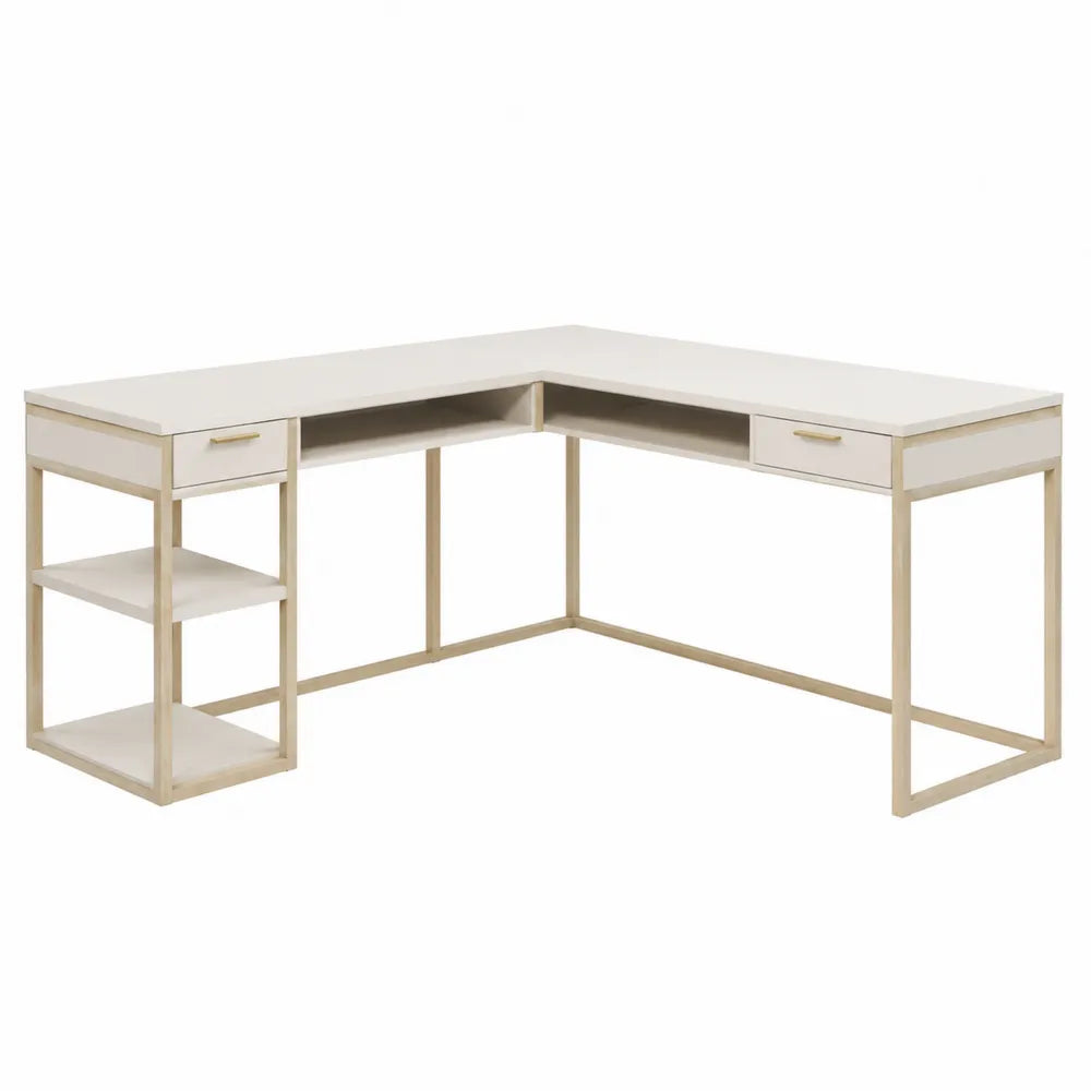 Biurko narożne L kształt MDF metal 135 cm białe