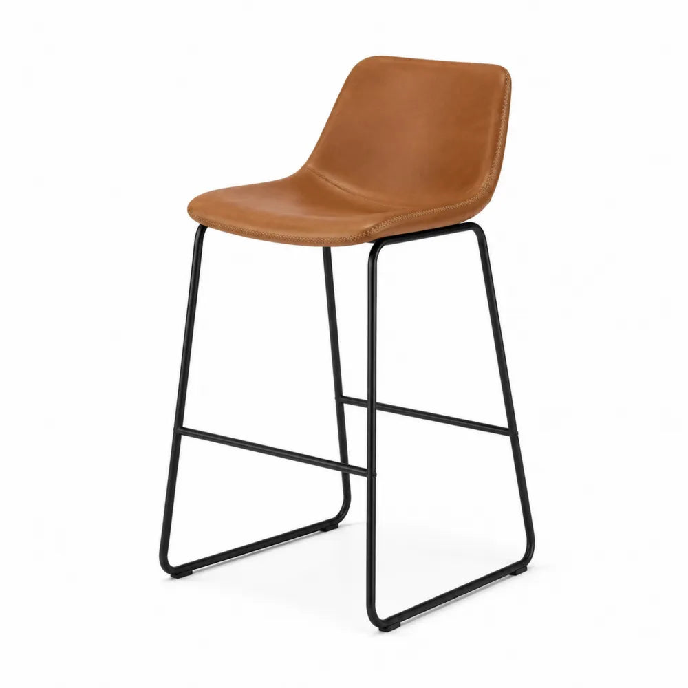 Stołek barowy z brązowej skóry ekologicznej 75 cm z metalowym stelażem
