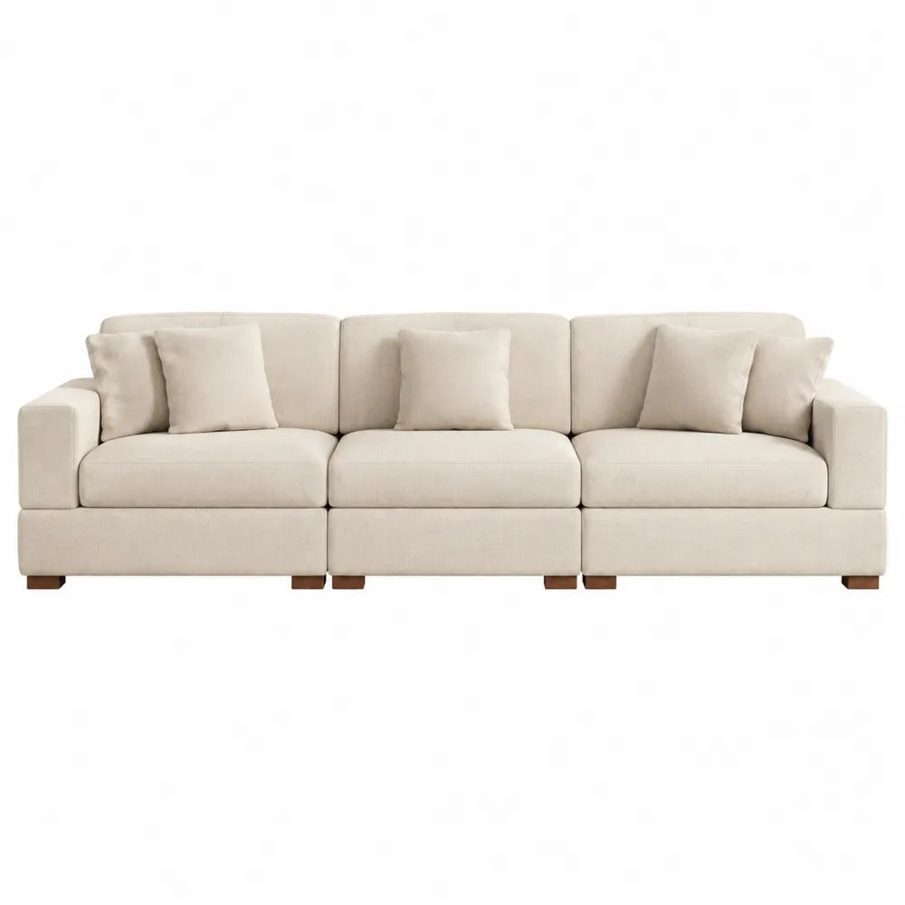Beżowa sofa modułowa z poliestru 3-osobowa z poduszkami
