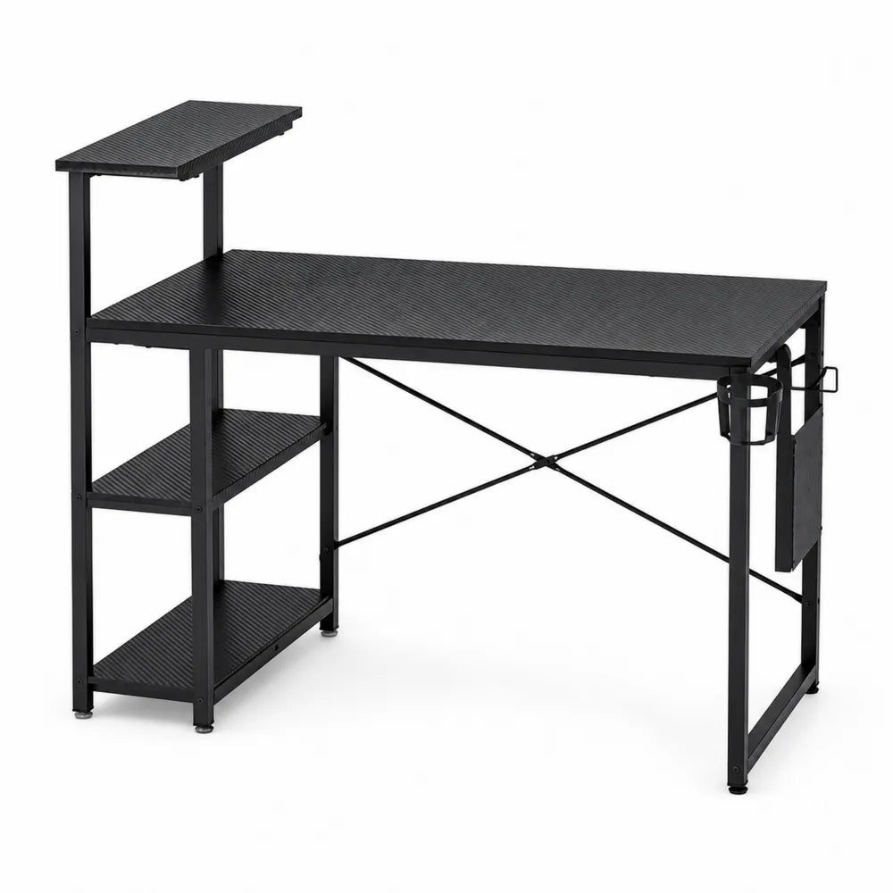 Biurko komputerowe z metalu z półkami czarne 120cm