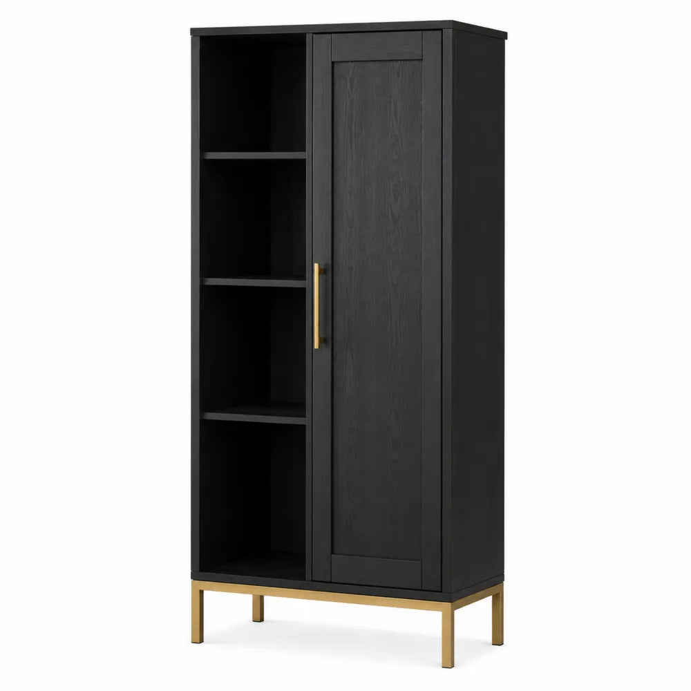 Czarna szafka z płyty MDF i stalowym stelażem 180 cm