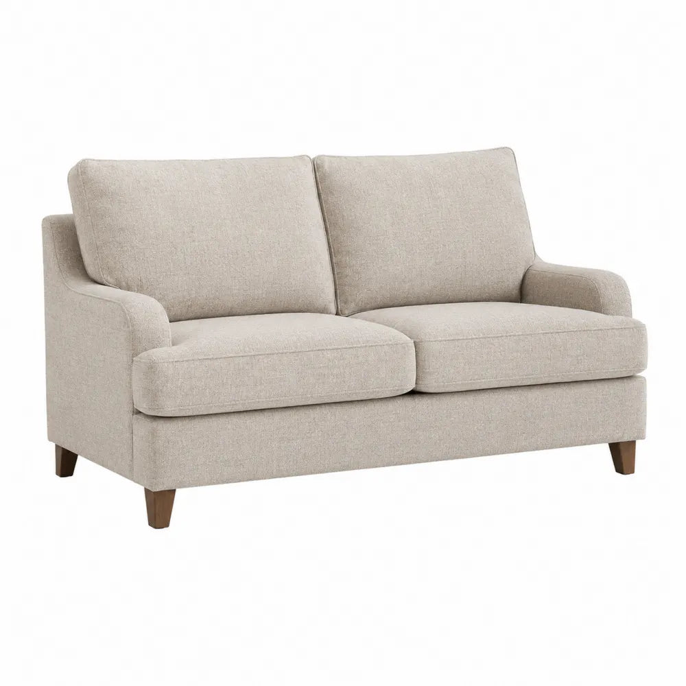Dwuosobowa sofa z poliestru beżowa z drewnianymi nogami