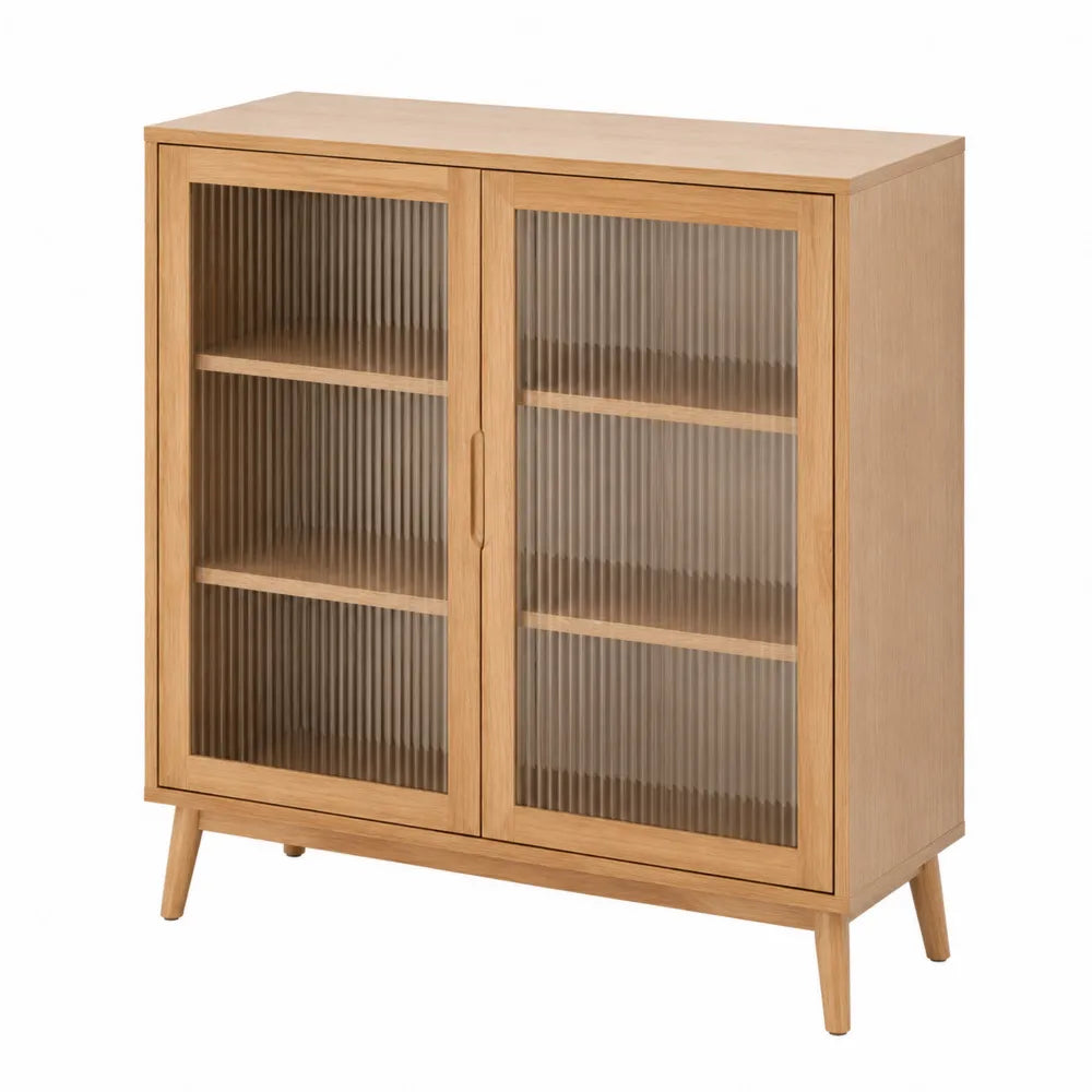 Szafka dębowa z prążkowanym szkłem hartowanym 90x35x110 cm
