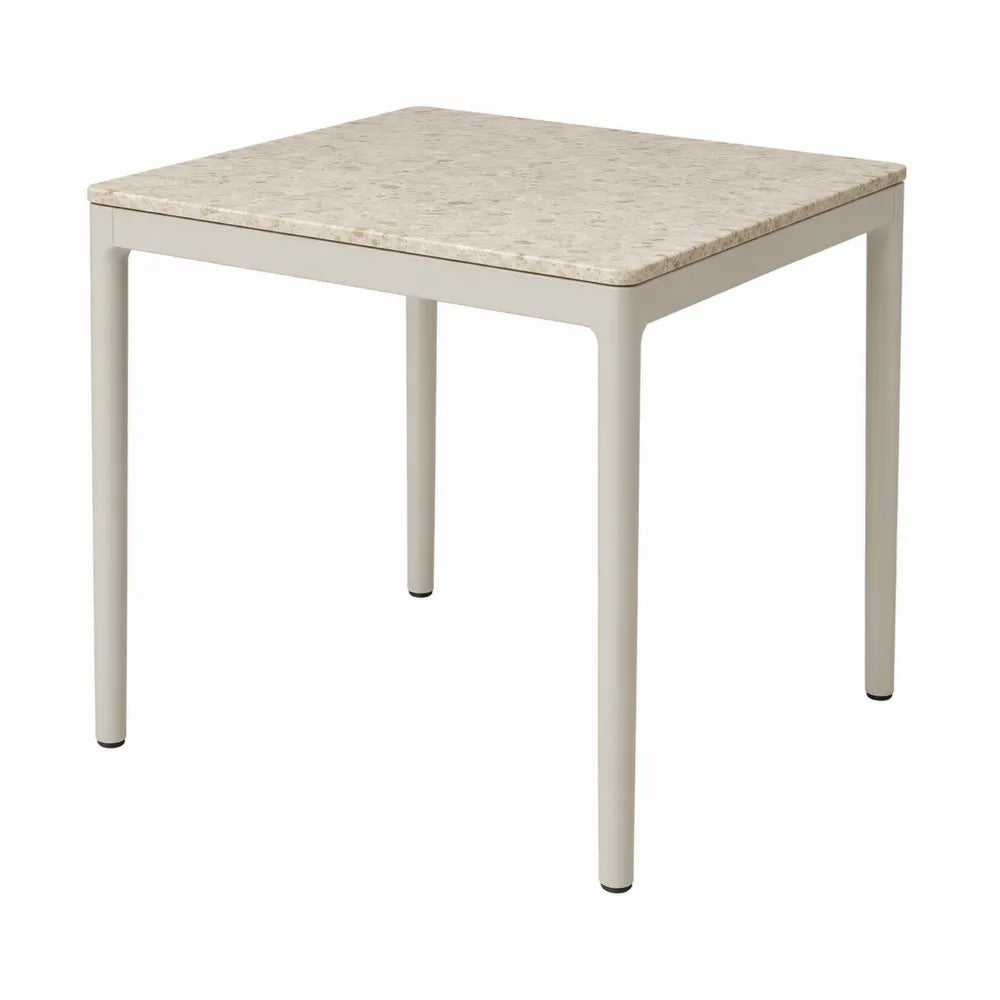 Stół kwadratowy 73 cm x 73 cm z blatem terazzo i aluminiowymi nogami beżowy