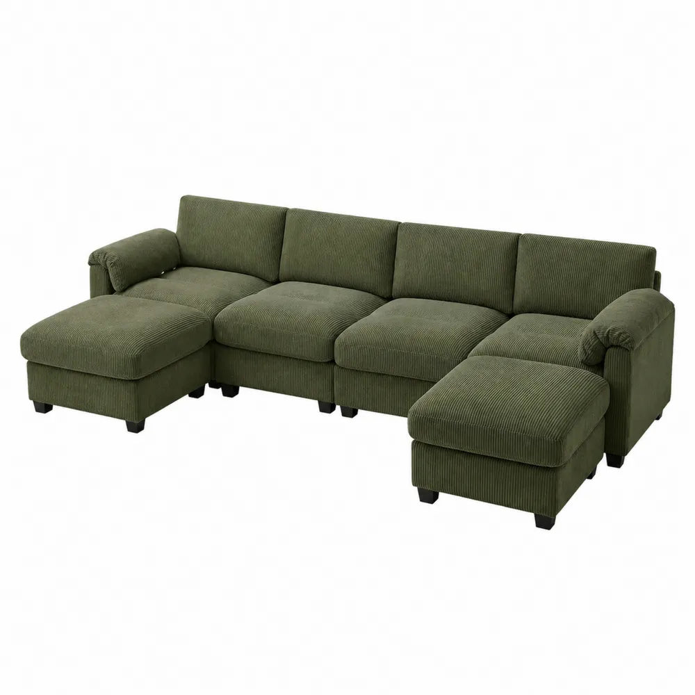 Modułowa sofa narożna z sztruksu z 5 segmentami zielona 300x200 cm