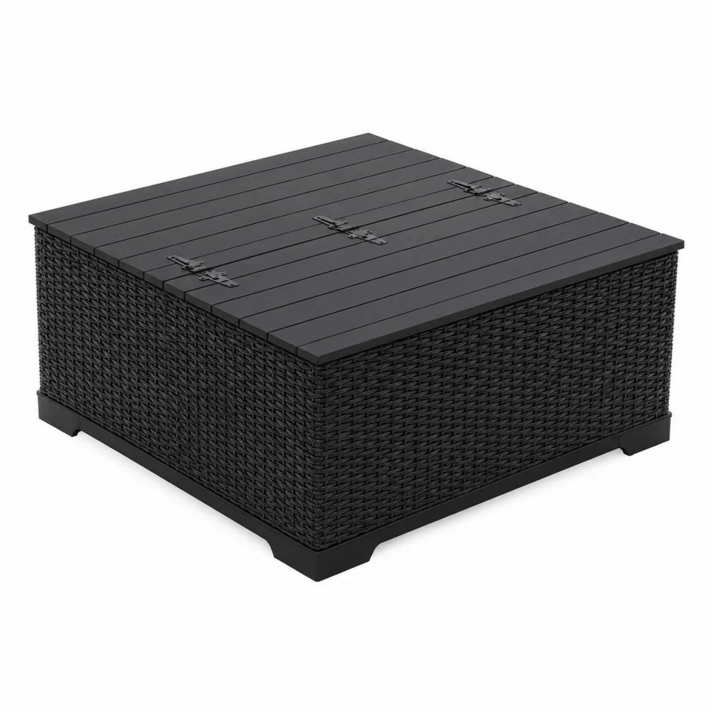 Stół ogrodowy magazynowy kwadratowy 90x90x40 cm rattan czarny