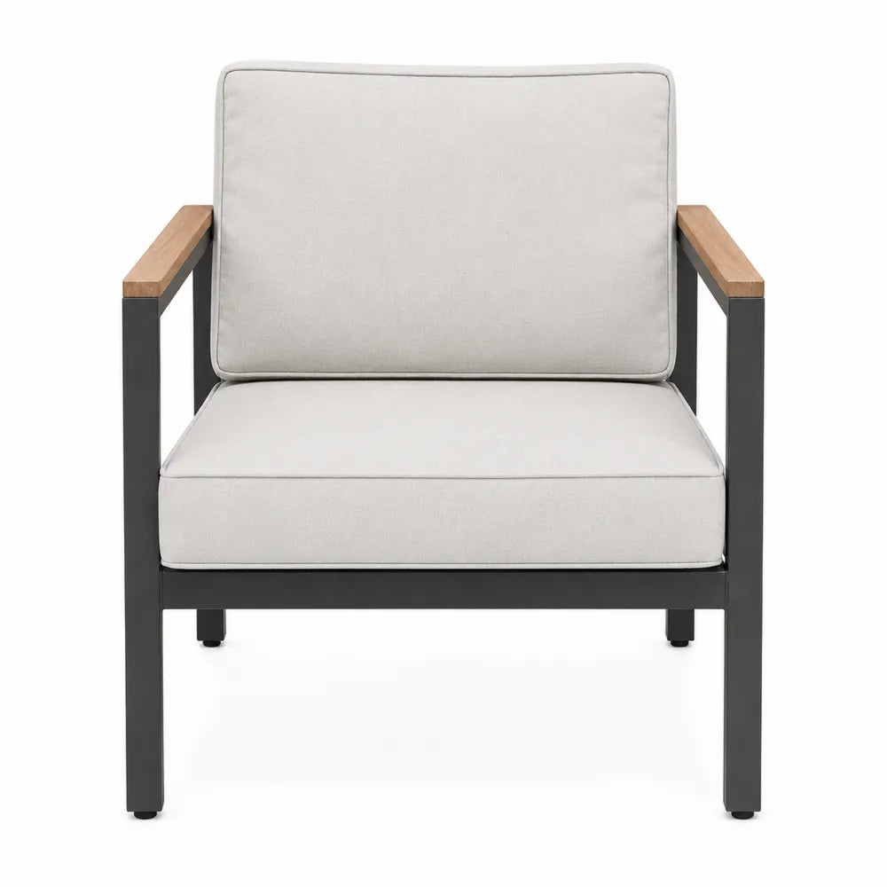 Fotel z aluminium z podłokietnikami z drewna teak, szary